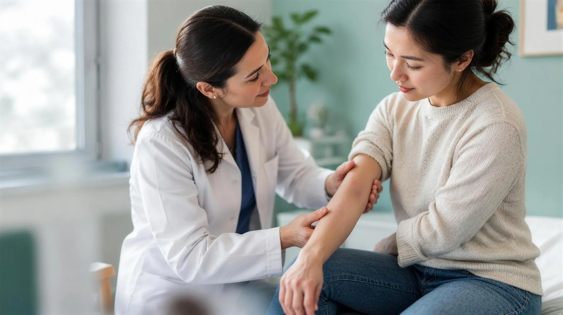 Personne montrant une plaque de psoriasis sur le bras durant le Psoriasis Awareness Month
